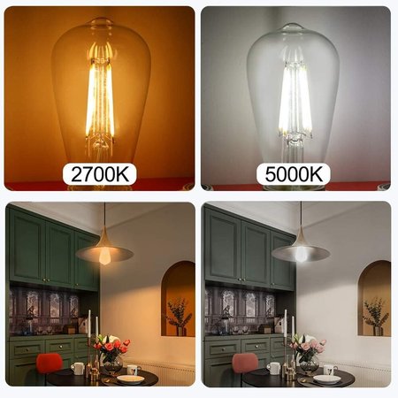 Energetic Lighting 60 Watt Equivalent, ST19 LED Filament, CRI 95, 5000K, Non-Dimmable light Bulb, E26 Base, 4PK YGA16A01-950